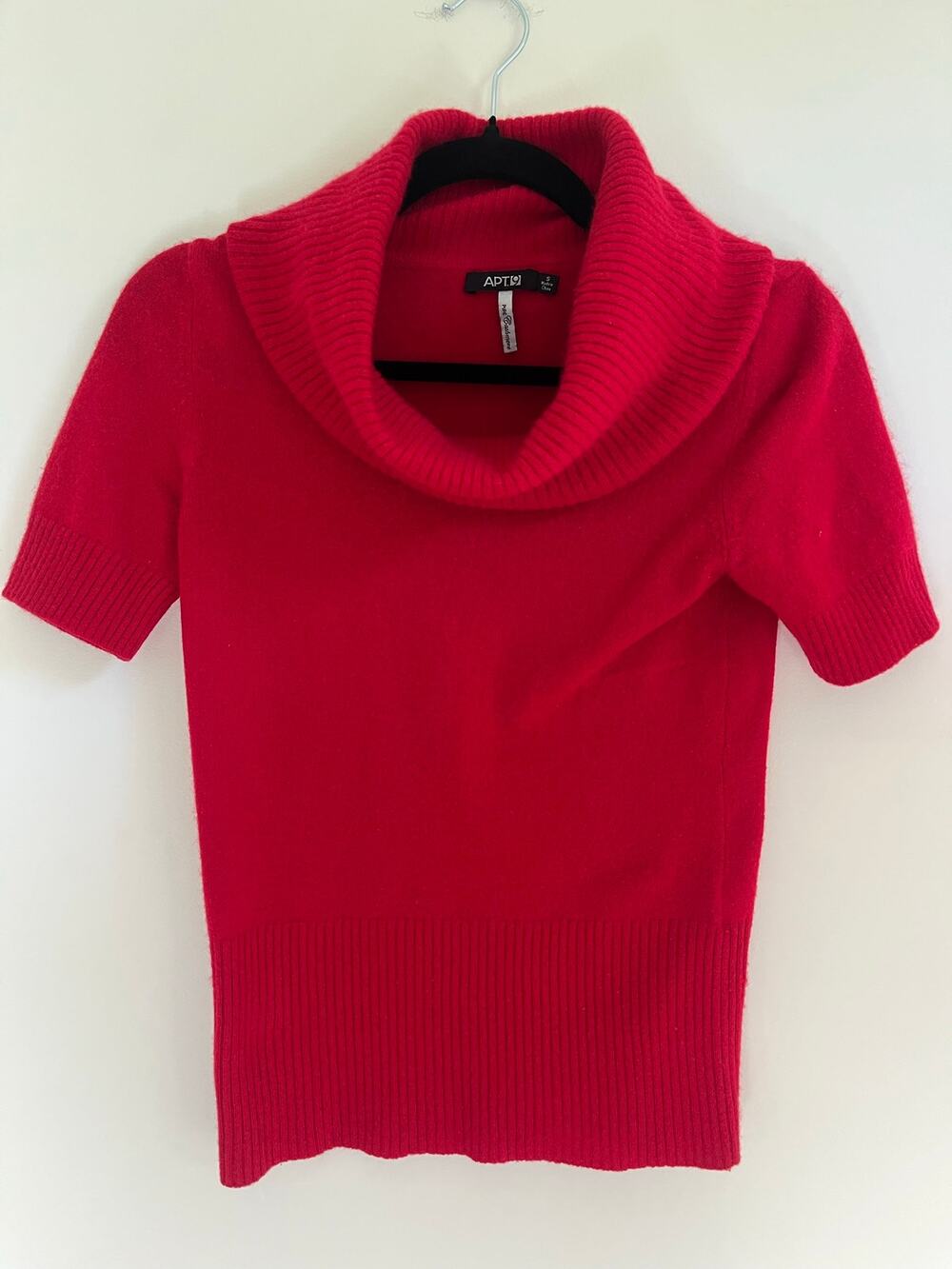 APT 9 100% Cashmere Sweater Womens Red Short Sleeve Cowl Neck Pullover Sz S